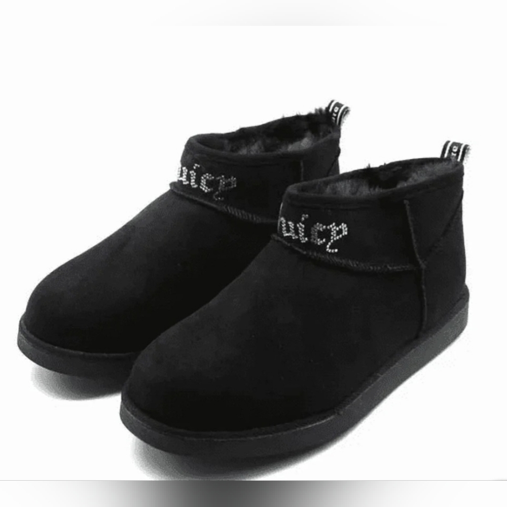 New! Juicy Couture Women's Black Microsuede Faux Fur Pull On Ankle Boot 10M